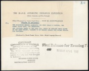 THE B.A.N.Z. ANTARCTIC EXPEDITION:Official original photograph by Captain Frank Hurley:Image B4 - Title: Whaling in Antarctica,with official "MAWSON ANTARCTIC EXPEDITION" handstamp and release date "MONDAY APR. 6, 1931" verso, together with the official l - 2