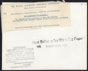 THE B.A.N.Z. ANTARCTIC EXPEDITION:Official original photograph by Captain Frank Hurley:Image B5 - Title: New Discoveries in Antarctica,with official "MAWSON ANTARCTIC EXPEDITION" handstamp and release date "MONDAY APR. 6, 1931" verso, together with the of - 2