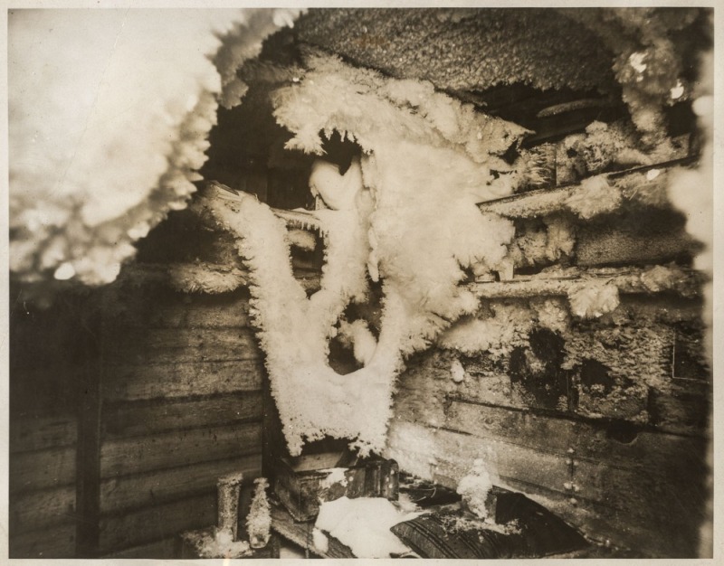 THE B.A.N.Z. ANTARCTIC EXPEDITION:Official original photograph by Captain Frank Hurley:Image B22 - Title: Jack Frost Holds Tenancy of Antarctic Hut for 20 Years,with official "MAWSON ANTARCTIC EXPEDITION" handstamp and release date "MONDAY JUN. 15, 1931"