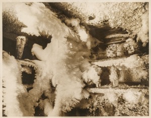 THE B.A.N.Z. ANTARCTIC EXPEDITION:Official original photograph by Captain Frank Hurley:Image B23 - Title: Jack Frost Holds Tenancy of Antarctic Hut for 20 Years,with official "MAWSON ANTARCTIC EXPEDITION" handstamp and release date "TUESDAY JUN. 16, 1931"