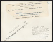 THE B.A.N.Z. ANTARCTIC EXPEDITION:Official original photograph by Captain Frank Hurley:Image B26 - Title: Feeding Baby,with official "MAWSON ANTARCTIC EXPEDITION" handstamp and release date "TUESDAY JUN. 2, 1931" verso, together with the official letterhe - 2