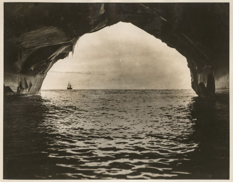 THE B.A.N.Z. ANTARCTIC EXPEDITION:Official original photograph by Captain Frank Hurley:Image B30 - Title: Portal in an Iceberg,with official "MAWSON ANTARCTIC EXPEDITION" handstamp and release date "TUESDAY MAY 19, 1931" verso, together with the official