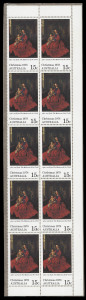 1978 (SG.696) 15c Christmas, vertical block of (10) the last vertical row of 5 affected by DOUBLE PERFORATIONS horizontally and vertically. [BW.825b] Cat.$375.