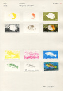 PAPUA NEW GUINEA: PROOFS: 1976 (SG.314-17) Tropical Fish (Fauna Conservation): Complete set of Courvoisier's original colour separations and the completed designs; all imperforate and affixed to the official archival album pages [#1699/41 & 1601/42] in th - 2