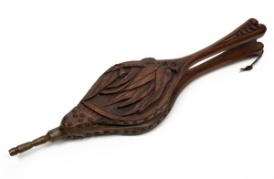 Australian Arts & Crafts bellows with carved gumnuts and leaves, circa 1900, 68cm long