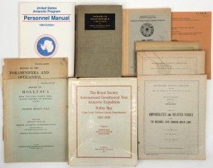 1907-09 Shackleton Expedition monographs (2), 1911-14 Mawson Expedition monographs (4 different), "Problems of Polar research", 1928; "The Royal Society International Geophysical Year Antarctic Expedition - Halley Bay, Coats Land, Falkland Island Dependen