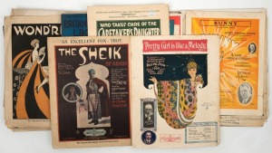 AUSTRALIAN MUSIC PUBLISHERS: A collection of early (1910s-40s) printed music, most with illustrated or photographic covers; incl. "Singin 'in the rain", "There's a new star in heaven to-night", Over the Rainbow", "Painting the clouds with sunshine", "Why 