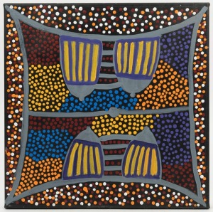 ADA BIRD PETYARRE (c1930-2004), Body Paint, 1999, acrylics on canvas, titled, dated, signed ADA and artist identified verso, 31 x 31cm.