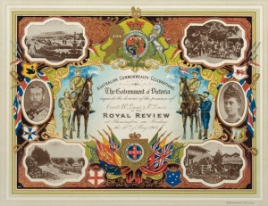 [Australian Federation Invitation] Australian Commonwealth Celebrations. The Government of Victoria requests the honour of the presence of [Mr & Mrs A. Leane (manuscript insertion in ink)] at the Royal Review at Flemington on Friday the 10th of May 1901 M