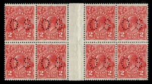 KGV Heads - Small Multiple Watermark Perf 13½ x 12½: 2d Golden-Scarlet Die III, perforated OS (SG.O104a) interpanneau blk.(8) fresh MUH. 