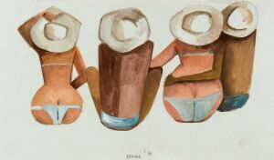 DOROTHY BRAUND (1926-2013), untitled seated figures on beach, watercolour, signed lower centre "Braund 93" 24cm x 39cm, 48cm x 62cm overall Provenance: The Estate of&nbsp;Dorothy Braund thence by decent