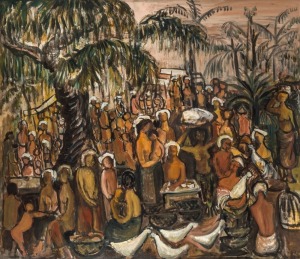 GUELDA PYKE (1905-1994), Market, Bali, oil on board, signed and title in chalk verso, bearing Deutscher-Menzies label, 73 x 80cm, 91 x 98cm overall