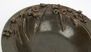 Studio pottery bowl decorated with applied gumnuts and leaves, glazed in dark green 14cm high, 44.5cm diameter - 2