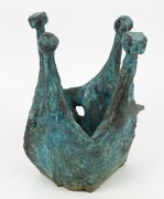 GUS McLAREN&nbsp;blue glazed pottery sculpture of four figures, 31cm high. PROVENANCE: Purchased from Betty McLaren sale at Merimbula N.S.W. - 3
