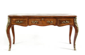 DESK: In the Louis XV style with gilt metal mounts & handles, 20th century. Height 76cm, width 153cm, depth 71cm.