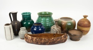 Eleven assorted pottery vases, ​​​​​​​mixed makers and condition the canoe vase 31cm long