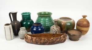 Eleven assorted pottery vases, mixed makers and condition the canoe vase 31cm long