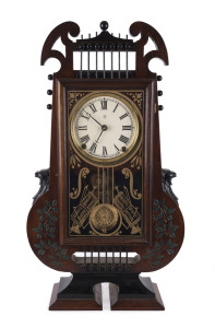 SETH THOMAS harp shaped shelf clock with time and strike movement, rare, 62cm high PROVENANCE The Tudor House Clock Museum, Yarrawonga
