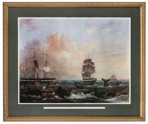 After WILLIAM DUKE (1815-1853), Offshore whaling with the Aladdin and Jane, 1849, facsimile print in gilt frame, ​​​​​​​74 x 88cm overall