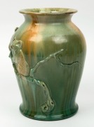 REMUED rare green glazed pottery vase with koala and branch decoration,  incised "Remued Hand Made, F8", 23.5cm high  - 3