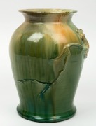 REMUED rare green glazed pottery vase with koala and branch decoration,  incised "Remued Hand Made, F8", 23.5cm high  - 5