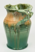REMUED green glazed pottery jug with branch handle,&nbsp; incised "Remued 54L",&nbsp; 26cm high&nbsp; - 2