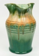 REMUED green glazed pottery jug with branch handle,&nbsp; incised "Remued 54L",&nbsp; 26cm high&nbsp; - 4