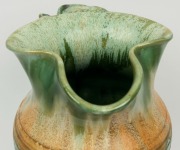 REMUED green glazed pottery jug with branch handle,&nbsp; incised "Remued 54L",&nbsp; 26cm high&nbsp; - 5