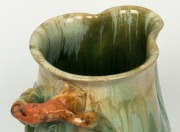 REMUED&nbsp;green glazed pottery vase with applied gumnuts and leaves and orange glazed handle, incised "Remued&nbsp;36M",&nbsp; ​​​​​​​21cm high&nbsp; - 5