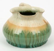 REMUED green and cream glazed pottery jug with branch handle,&nbsp; incised "Remued 173L",&nbsp; 10cm high, 18cm wide - 4