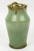 REMUED green glazed pottery vase with applied gumnuts, leaves and branch handle, incised "Remued Hand Made 54/8M", ​​​​​​​22cm high&nbsp; - 4