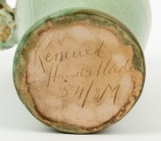 REMUED green glazed pottery vase with applied gumnuts, leaves and branch handle, incised "Remued Hand Made 54/8M", ​​​​​​​22cm high&nbsp; - 6
