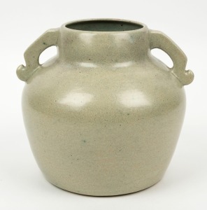 DOROTHY SUTHERLAND two handled pottery vase, incised "Dorothy Sutherland". Sutherland worked with both Klytie Pate and John Barnard Knight in Melbourne during the 1940s and 50s.  18cm high, 21cm wide