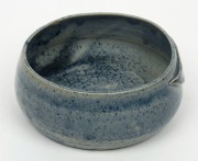 MERRIC BOYD blue glazed pottery bowl with applied gumnuts and leaf,  incised "Boyd, Old Bridge Australia, 1931, Gum Leaf & Seeds", 6cm high, 16cm wide - 3