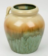 REMUED&nbsp;green and cream glazed pottery vase with applied gumnuts and leaves, incised "Remued 42/LM", 21cm high&nbsp; - 2