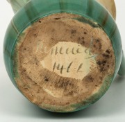 REMUED&nbsp;green glazed pottery jug with branch handle,&nbsp; incised "Remued 146L", ​​​​​​​20cm high&nbsp; - 4