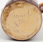 REMUED&nbsp;pottery jug with mauve and cream glaze,&nbsp; incised "Remued 72", bearing original foil label,&nbsp; 22.5cm high&nbsp; - 4