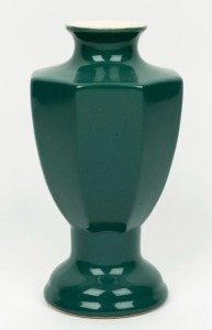 SUNSHINE ELECTRIC green glazed ceramic vase with faceted sides, rare, 21.5cm high