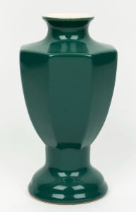 SUNSHINE ELECTRIC green glazed ceramic vase with faceted sides, rare,  ​​​​​​​21.5cm high 