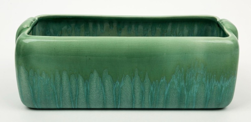 MELROSE WARE green glazed pottery flower trough, stamped "Melrose Ware, Australian", 11.5cm high, 32cm wide