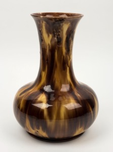 McHUGH brown and yellow mottled glaze pottery vase, incised "McHugh, Tasmania, 1933", 30cm high