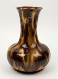 McHUGH brown and yellow mottled glaze pottery vase,  incised "McHugh, Tasmania, 1933", 30cm high 