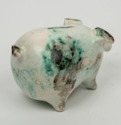 Pottery piggy bank with green mottled glaze,&nbsp; 11cm high, 16cm long&nbsp; - 2