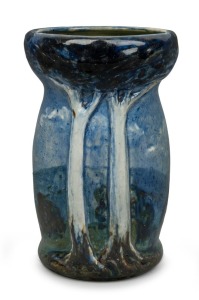 MERRIC BOYD & DORIS BOYD stunning art pottery vase with applied trees and hand-painted landscape scene, incised "Merric Boyd, Decorated By Doris And Merric Boyd, 1930", 19cm high