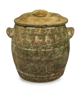BENDIGO POTTERY bread crock with sponge ware glaze, 19th/20th century, 32cm high, 33cm wide