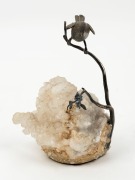 MIKE HAMMOND "THORNBILL" sterling silver bird ornament mounted on natural crystal specimen, bearing silver maker's plaque to base, ​​​​​​​12cm high - 2