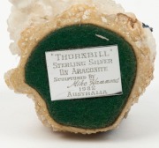 MIKE HAMMOND "THORNBILL" sterling silver bird ornament mounted on natural crystal specimen, bearing silver maker's plaque to base, ​​​​​​​12cm high - 3