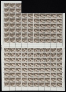 1956 (SG.230c) No wmk 9d Platypus, large part complete sheet with intact central gutter and perf.pip in left margin, (146) MUH. Cat.£2,628. [BW:207 - $4,380].