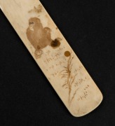 An antique Japanese ivory page turner, carved with monkeys in landscape, Meiji Period, 19th century, 30cm long - 3