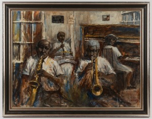 WARD (USA), Untitled band scene,&nbsp; oil on canvas board,&nbsp; signed Ward '81, 44cm x 59cm, 53cm x 67cm overall